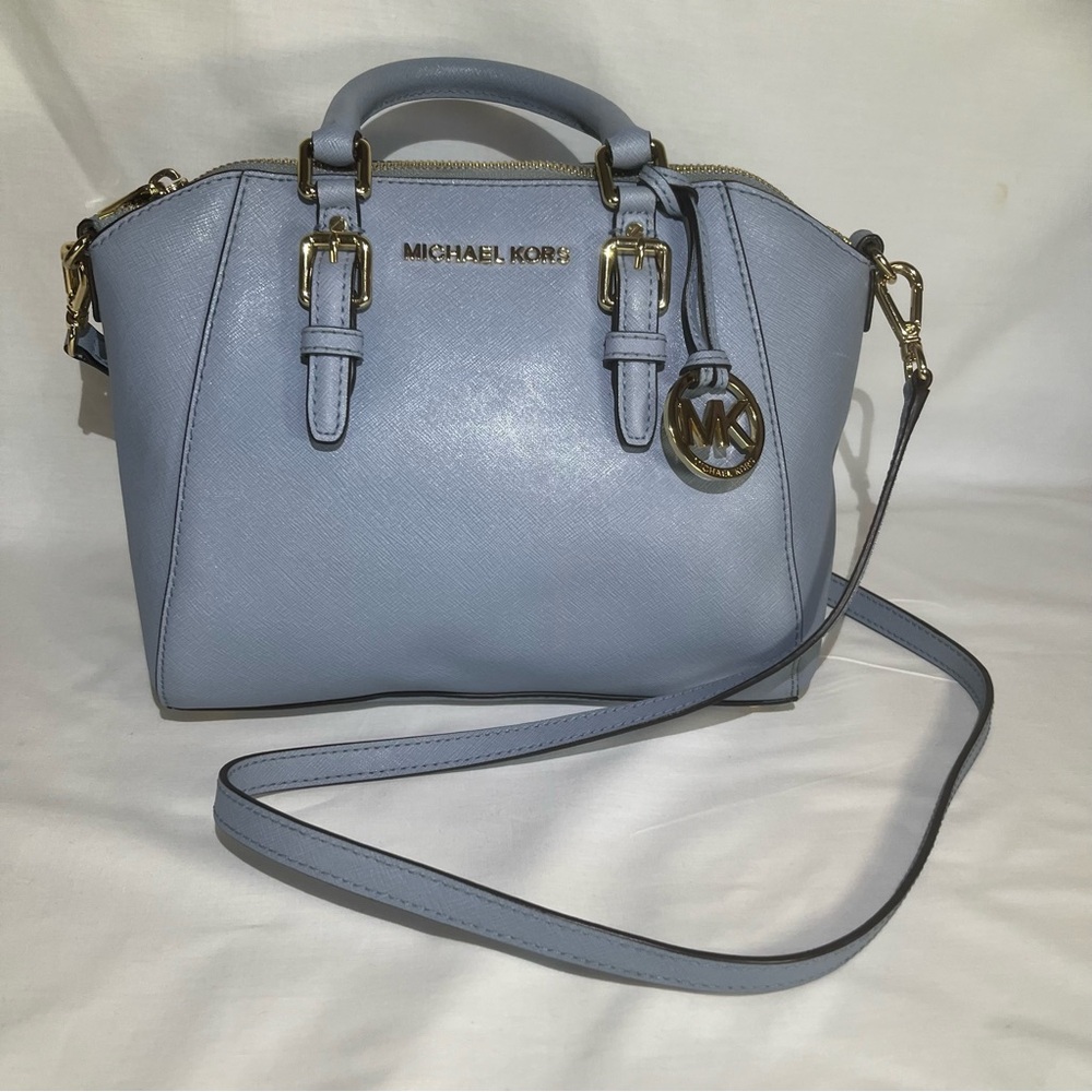 Michael Kors Baby Blue Crossbody Handbag purse leather